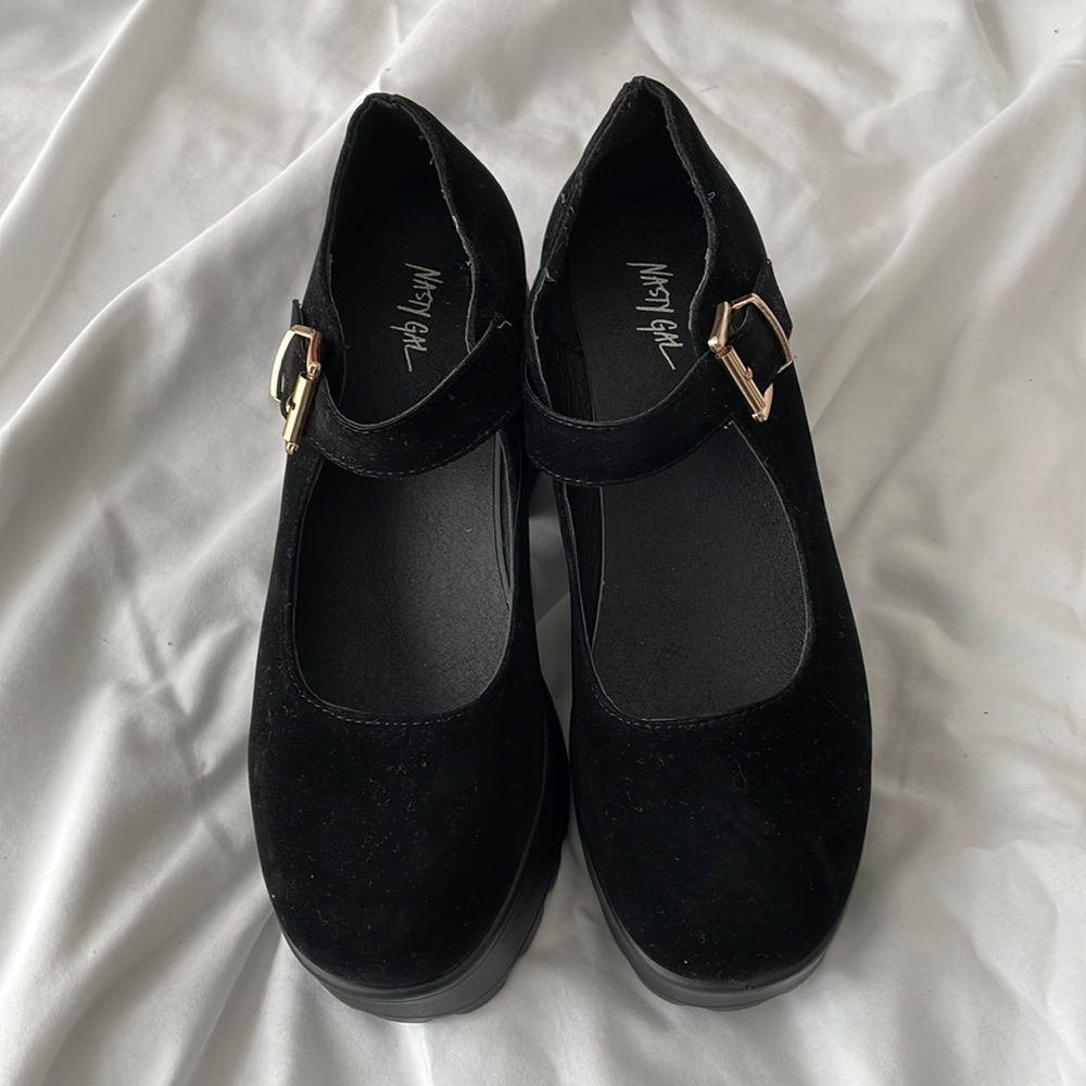 Nasty gal faux suede Mary Jane platforms